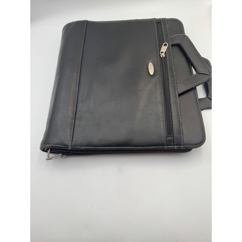 Samsonite Black Faux Leather 3 Ring Binder Portfolio Briefcase with Calculator